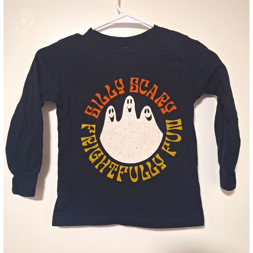 Bella Canvas Toddler Halloween Shirt Ghost Graphic Long Sleeve Black 4T